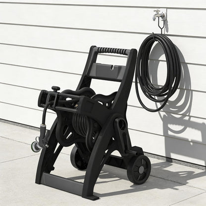 100FT Hose Reel Storage Box, Water Hose Holder,Compact Resin Garden Hose Reel, Mount Outdoor Organizer with Handle for Yard and Garden, Fits Standard 5/8-Inch Hoses, No Assembly Needed,Black