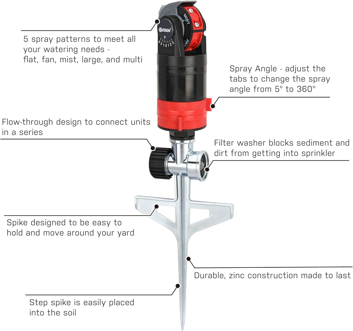 94143 Multi-Pattern Sprinkler Plus One-Direction Misting System with Metal Sprike Set; Gear Drive, Heavy Duty, Gardening Watering System, Garden&Lawns, 5 Pattern, Coverage up to 3737sq.ft
