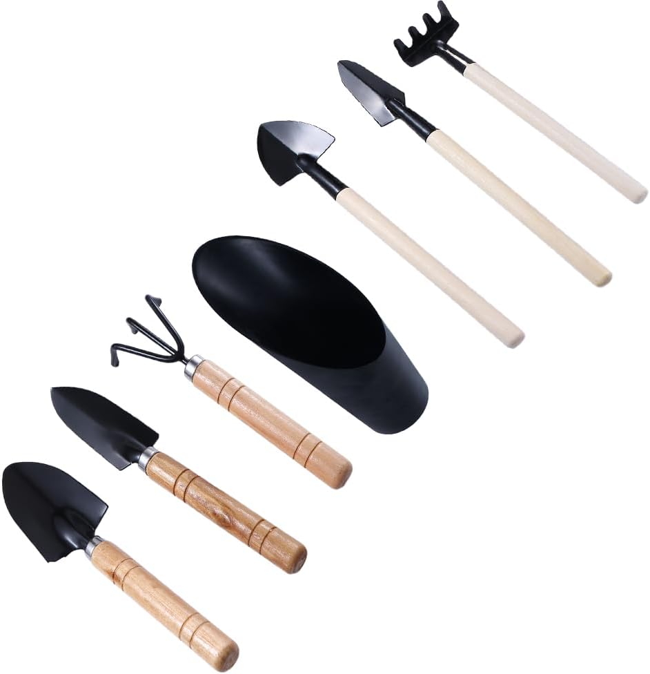 7 Pcs Succulent Gardending Hand Tools,Miniature Fairy Garden Small Plants Care Tool Sets,Mini Garden Tool Set-Small Shovel Rake Spade Soil Scoops