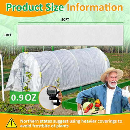 White Plant Covers Freeze Protection, 10 x 50 ft - 0.9 oz/yd² Frost Cloths for Outdoor Plants, Tree Covers Freeze Protection, Winter Garden Blanket, Sun Cover for Plants for Greenhouse, Vegetables