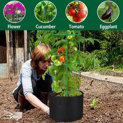 3 Packs 47 x 16 x 16 Inch Garden Tomato Cages with 17 Gallon Grow Bags- Square Plant Support Trellis Assembled with Planter Bags- Garden Cucumber Vegetables Frames for Vertical Climbing Plants