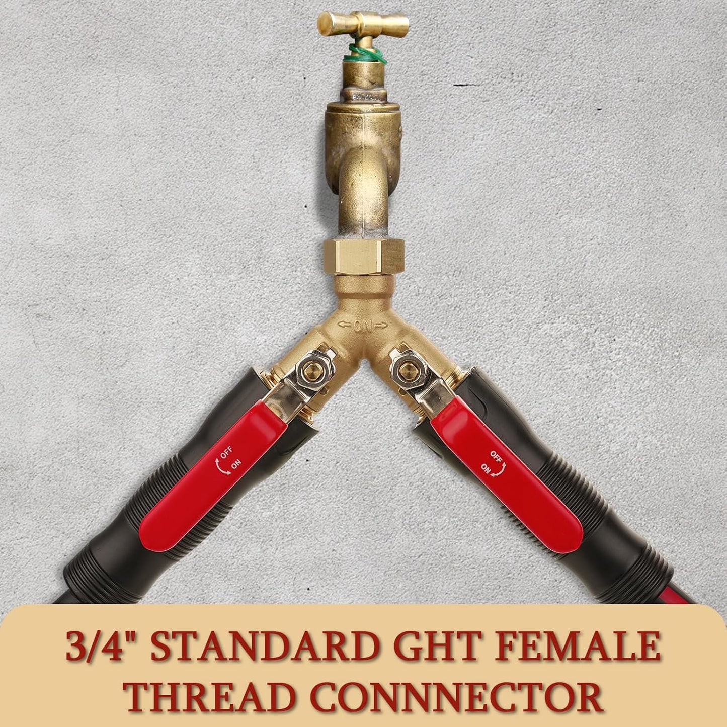 Garden Water Hose Splitter - RV Water Splitter 2 Way Heavy Duty Brass Spigot Hose Splitter - Outdoor Y Hose Bib 2 Valves with 2 Extra Rubber Washers for 3/4" Hose Connector (Red)