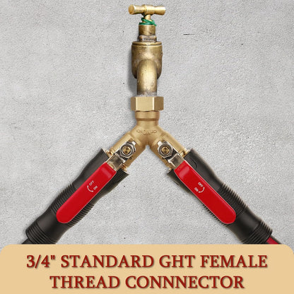 Garden Water Hose Splitter - RV Water Splitter 2 Way Heavy Duty Brass Spigot Hose Splitter - Outdoor Y Hose Bib 2 Valves with 2 Extra Rubber Washers for 3/4" Hose Connector (Red)