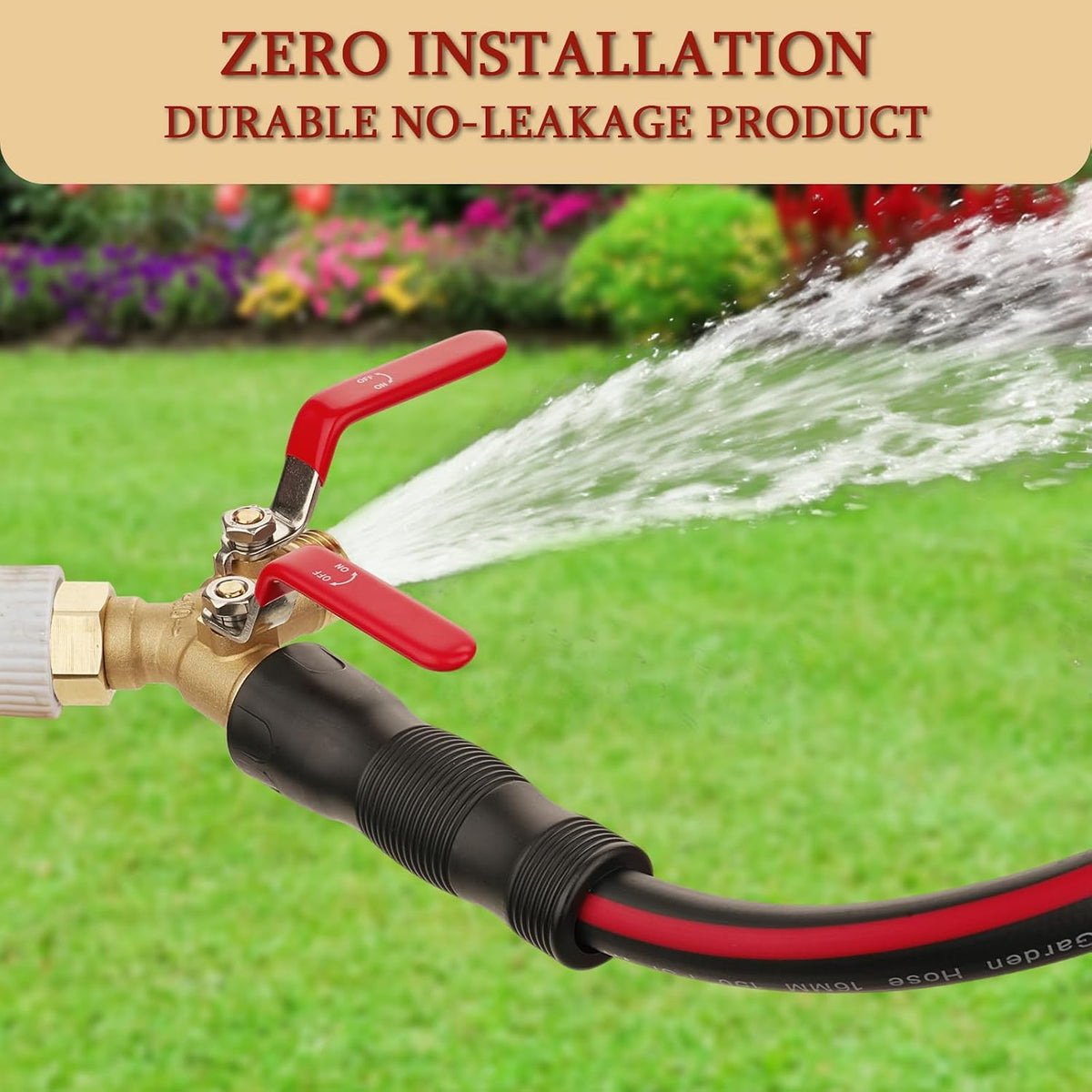 Garden Water Hose Splitter - RV Water Splitter 2 Way Heavy Duty Brass Spigot Hose Splitter - Outdoor Y Hose Bib 2 Valves with 2 Extra Rubber Washers for 3/4" Hose Connector (Red)