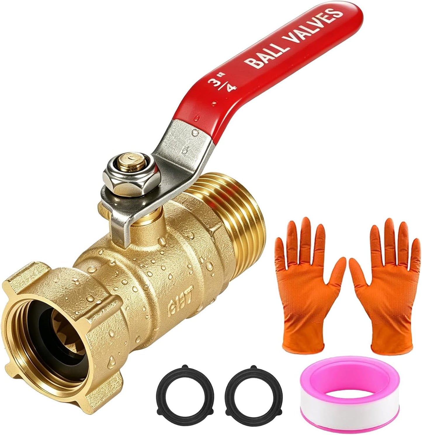 Garden Water Hose Splitter - RV Water Splitter 2 Way Heavy Duty Brass Spigot Hose Splitter - Outdoor Y Hose Bib 2 Valves with 2 Extra Rubber Washers for 3/4" Hose Connector (Red)