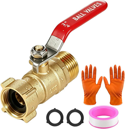 Garden Water Hose Splitter - RV Water Splitter 2 Way Heavy Duty Brass Spigot Hose Splitter - Outdoor Y Hose Bib 2 Valves with 2 Extra Rubber Washers for 3/4" Hose Connector (Red)