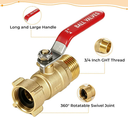 Garden Water Hose Splitter - RV Water Splitter 2 Way Heavy Duty Brass Spigot Hose Splitter - Outdoor Y Hose Bib 2 Valves with 2 Extra Rubber Washers for 3/4" Hose Connector (Red)