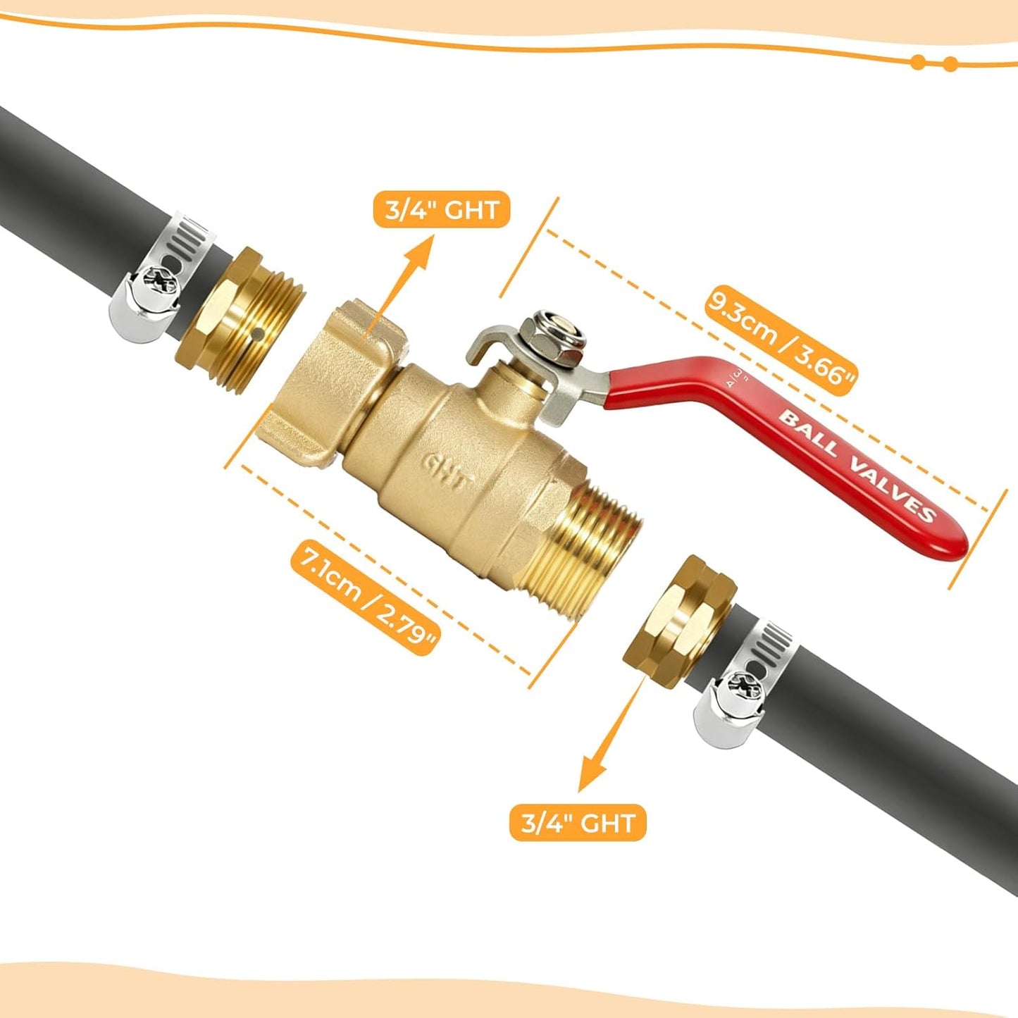 Garden Water Hose Splitter - RV Water Splitter 2 Way Heavy Duty Brass Spigot Hose Splitter - Outdoor Y Hose Bib 2 Valves with 2 Extra Rubber Washers for 3/4" Hose Connector (Red)