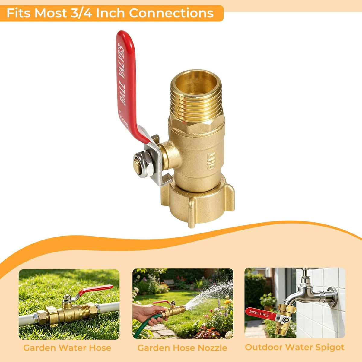 Garden Water Hose Splitter - RV Water Splitter 2 Way Heavy Duty Brass Spigot Hose Splitter - Outdoor Y Hose Bib 2 Valves with 2 Extra Rubber Washers for 3/4" Hose Connector (Red)