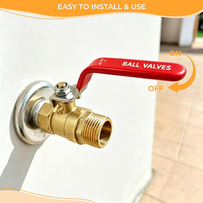 Garden Water Hose Splitter - RV Water Splitter 2 Way Heavy Duty Brass Spigot Hose Splitter - Outdoor Y Hose Bib 2 Valves with 2 Extra Rubber Washers for 3/4" Hose Connector (Red)