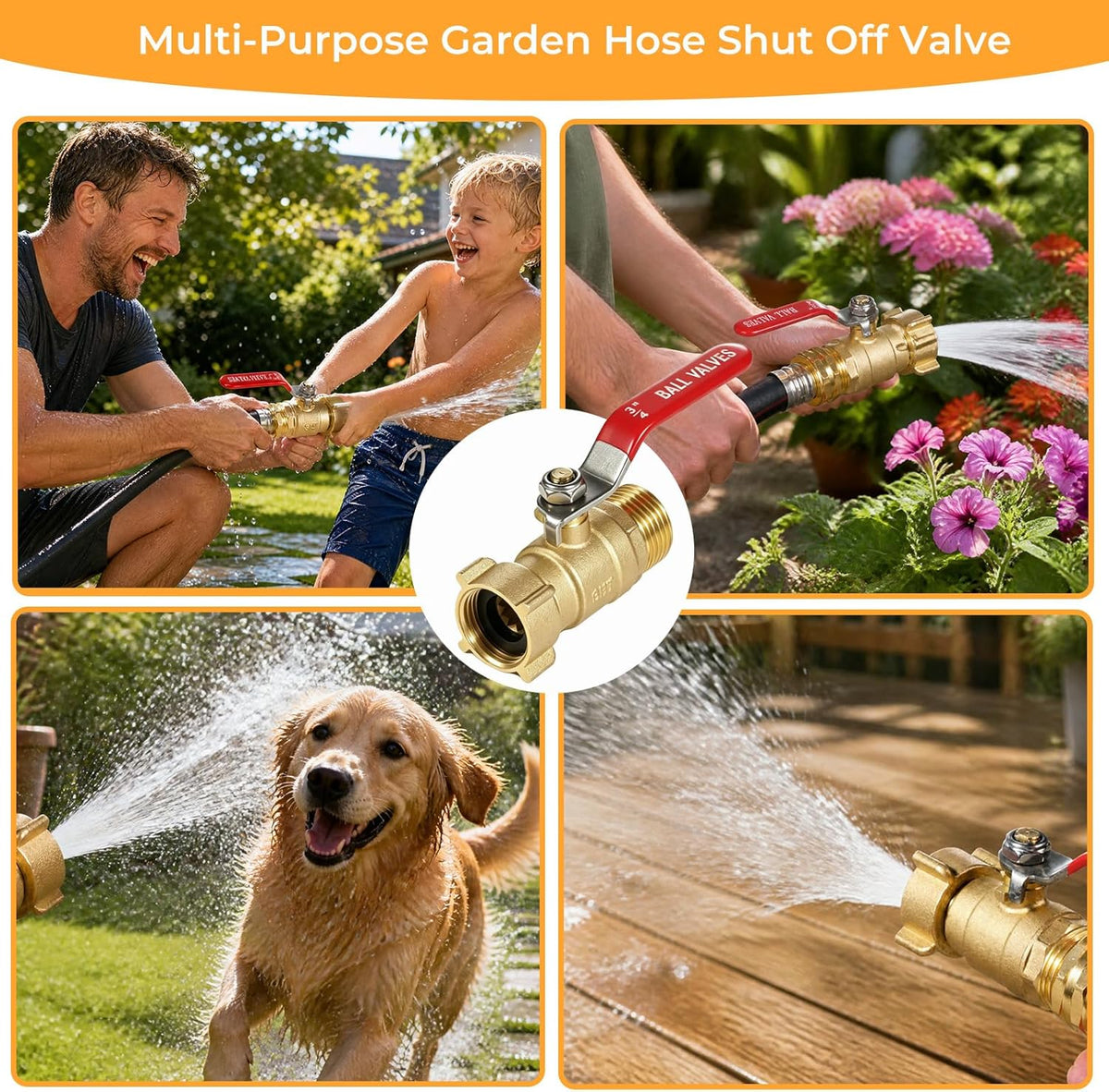 Garden Water Hose Splitter - RV Water Splitter 2 Way Heavy Duty Brass Spigot Hose Splitter - Outdoor Y Hose Bib 2 Valves with 2 Extra Rubber Washers for 3/4" Hose Connector (Red)