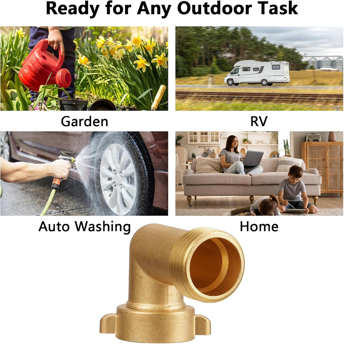 Garden Water Hose Splitter - RV Water Splitter 2 Way Heavy Duty Brass Spigot Hose Splitter - Outdoor Y Hose Bib 2 Valves with 2 Extra Rubber Washers for 3/4" Hose Connector (Red)