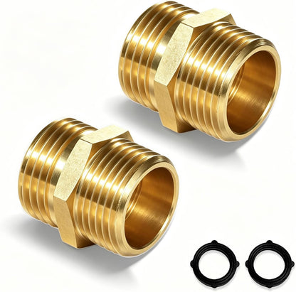 Garden Water Hose Splitter - RV Water Splitter 2 Way Heavy Duty Brass Spigot Hose Splitter - Outdoor Y Hose Bib 2 Valves with 2 Extra Rubber Washers for 3/4" Hose Connector (Red)