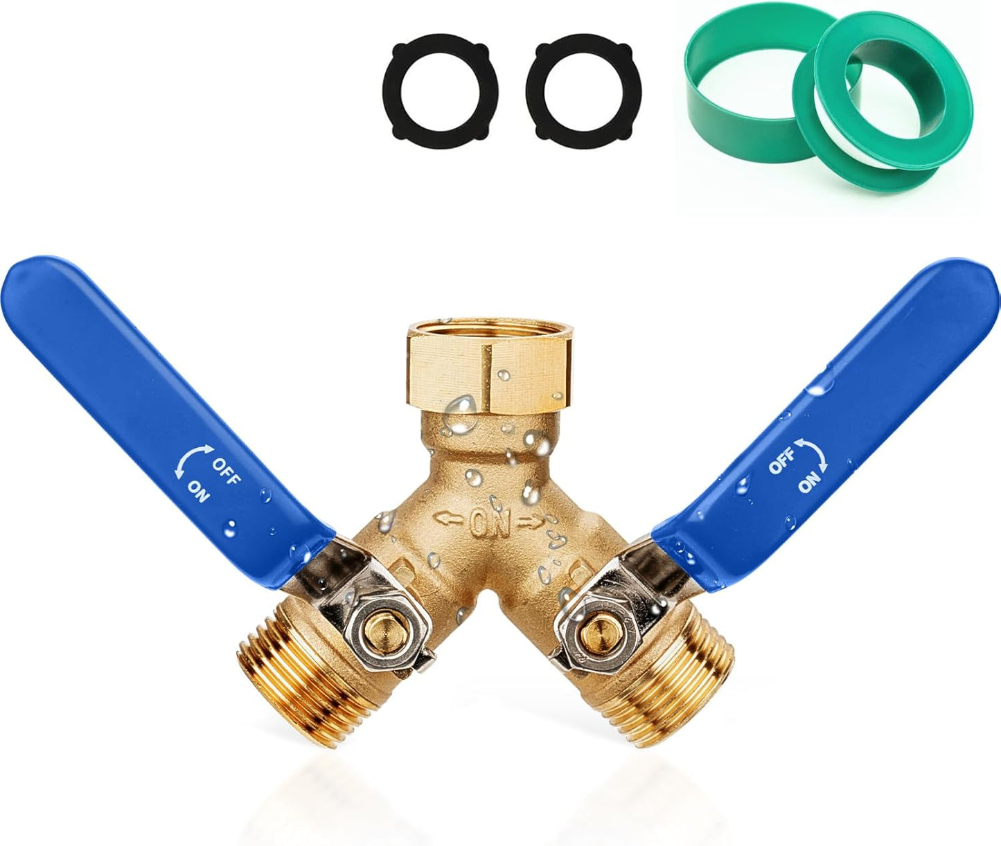 Garden Water Hose Splitter - RV Water Splitter 2 Way Heavy Duty Brass Spigot Hose Splitter - Outdoor Y Hose Bib 2 Valves with 2 Extra Rubber Washers for 3/4" Hose Connector (Red)