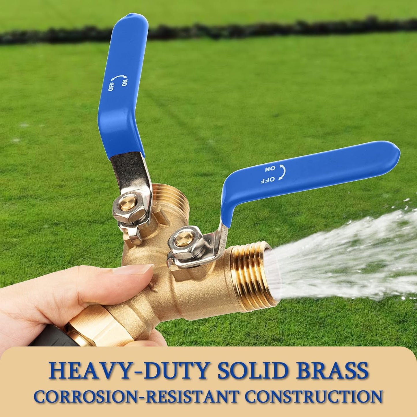 Garden Water Hose Splitter - RV Water Splitter 2 Way Heavy Duty Brass Spigot Hose Splitter - Outdoor Y Hose Bib 2 Valves with 2 Extra Rubber Washers for 3/4" Hose Connector (Red)