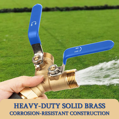 Garden Water Hose Splitter - RV Water Splitter 2 Way Heavy Duty Brass Spigot Hose Splitter - Outdoor Y Hose Bib 2 Valves with 2 Extra Rubber Washers for 3/4" Hose Connector (Red)