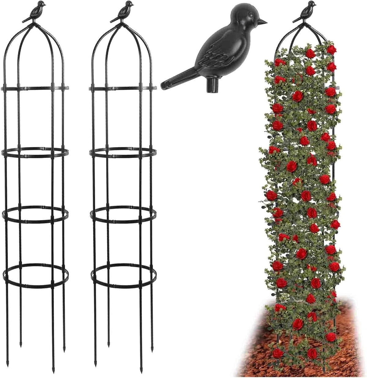 6FT Garden Obelisk Trellis for Climbing Plants,70”Metal Plant Support Tower, Heavy Duty Thickened Tube,Rustproof Black Flower Stand for Vines, Roses, Outdoor & Indoor Use