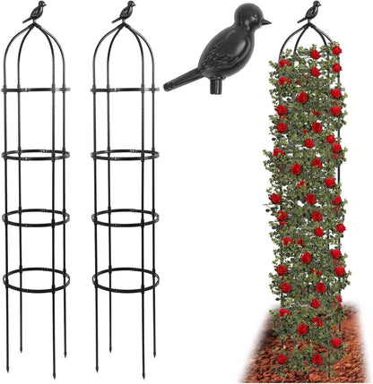 6FT Garden Obelisk Trellis for Climbing Plants,70”Metal Plant Support Tower, Heavy Duty Thickened Tube,Rustproof Black Flower Stand for Vines, Roses, Outdoor & Indoor Use