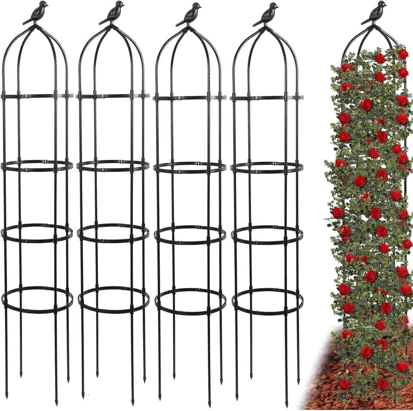 6FT Garden Obelisk Trellis for Climbing Plants,70”Metal Plant Support Tower, Heavy Duty Thickened Tube,Rustproof Black Flower Stand for Vines, Roses, Outdoor & Indoor Use