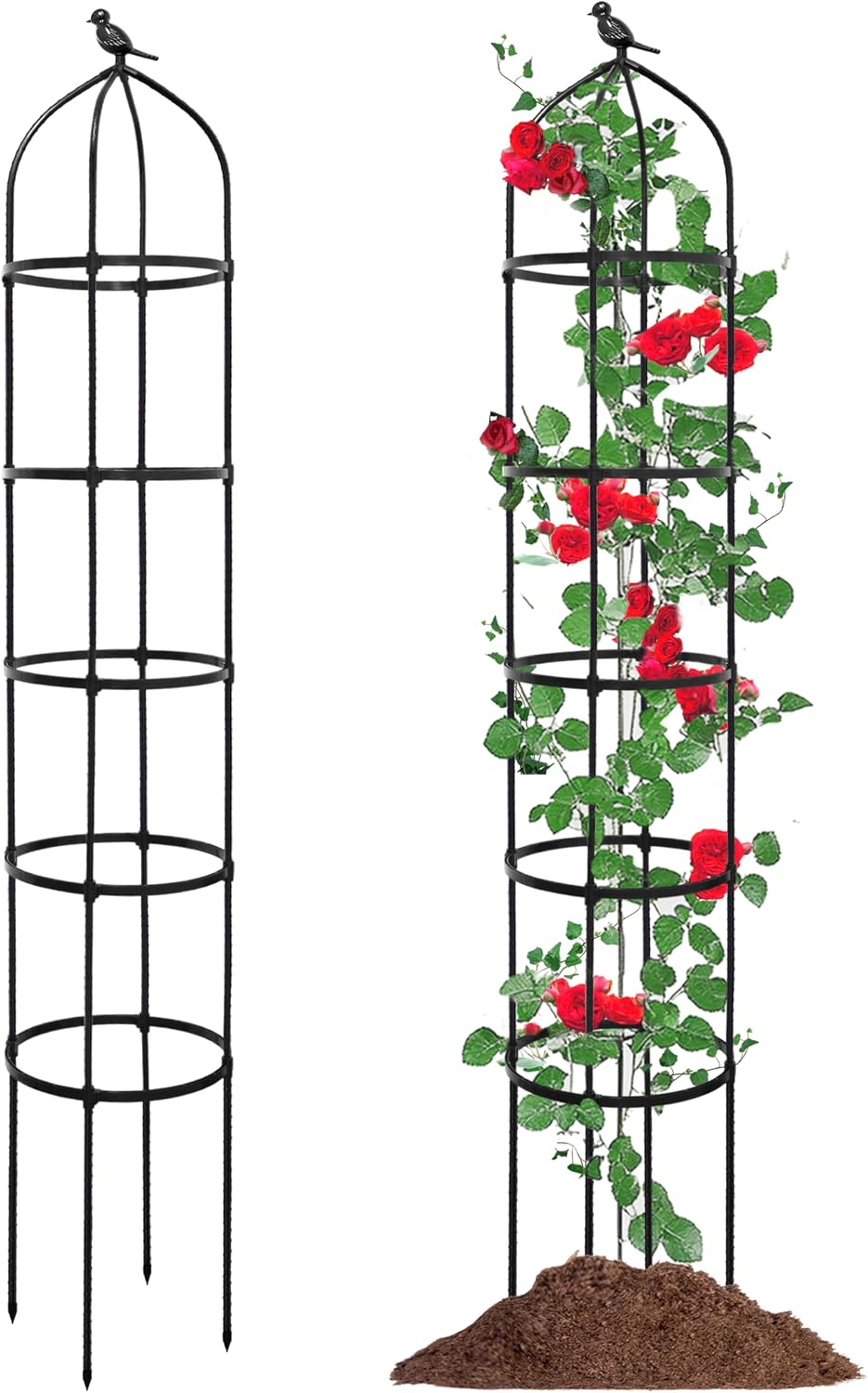 6FT Garden Obelisk Trellis for Climbing Plants,70”Metal Plant Support Tower, Heavy Duty Thickened Tube,Rustproof Black Flower Stand for Vines, Roses, Outdoor & Indoor Use