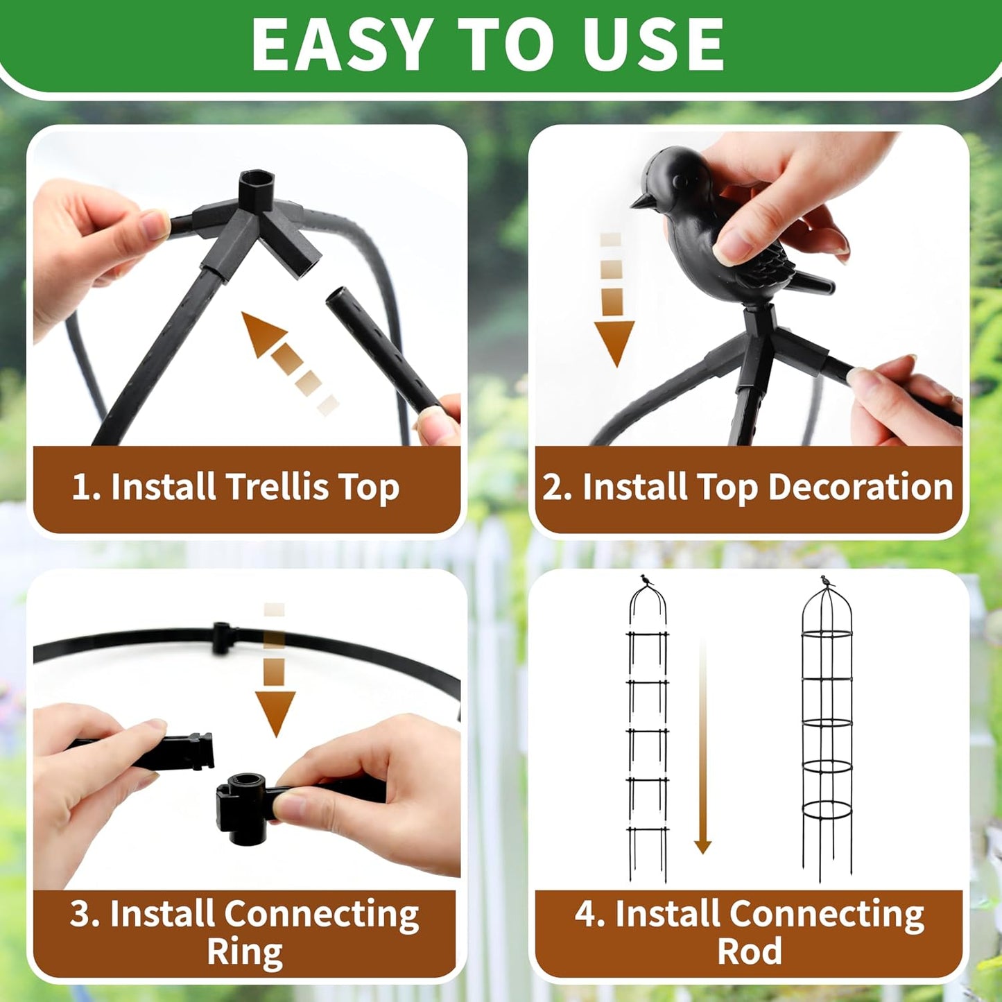 6FT Garden Obelisk Trellis for Climbing Plants,70”Metal Plant Support Tower, Heavy Duty Thickened Tube,Rustproof Black Flower Stand for Vines, Roses, Outdoor & Indoor Use