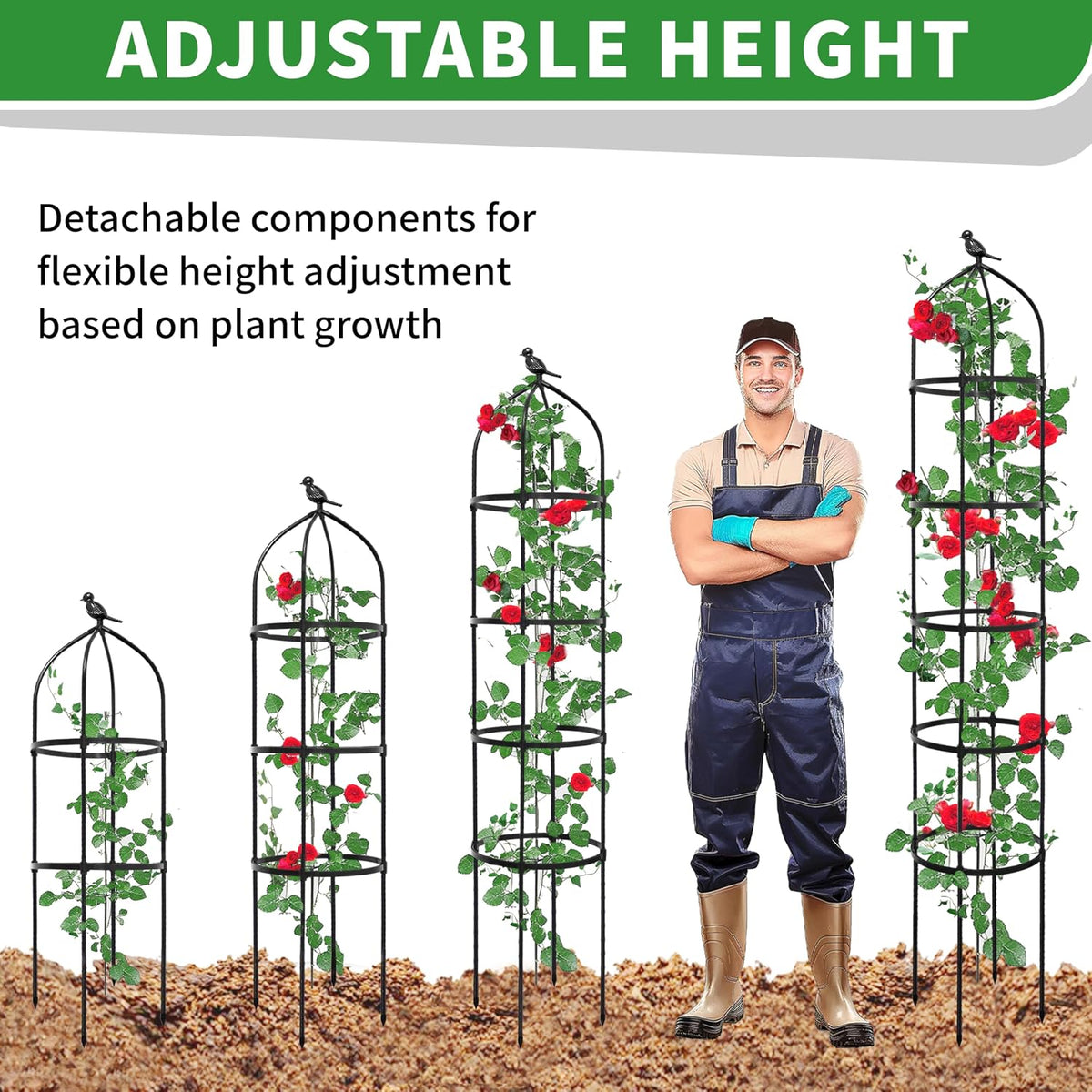 6FT Garden Obelisk Trellis for Climbing Plants,70”Metal Plant Support Tower, Heavy Duty Thickened Tube,Rustproof Black Flower Stand for Vines, Roses, Outdoor & Indoor Use