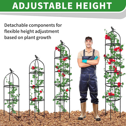 6FT Garden Obelisk Trellis for Climbing Plants,70”Metal Plant Support Tower, Heavy Duty Thickened Tube,Rustproof Black Flower Stand for Vines, Roses, Outdoor & Indoor Use