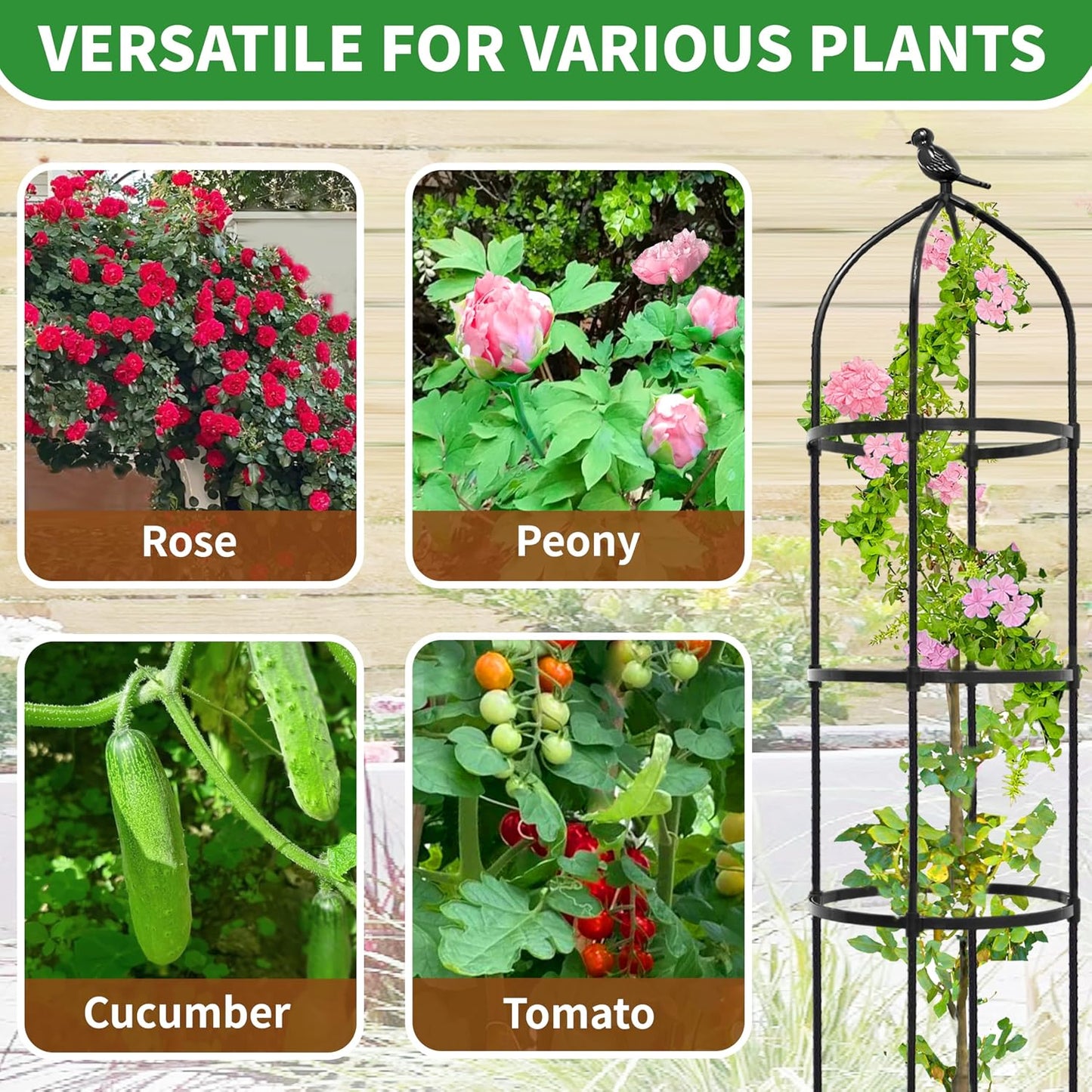 6FT Garden Obelisk Trellis for Climbing Plants,70”Metal Plant Support Tower, Heavy Duty Thickened Tube,Rustproof Black Flower Stand for Vines, Roses, Outdoor & Indoor Use