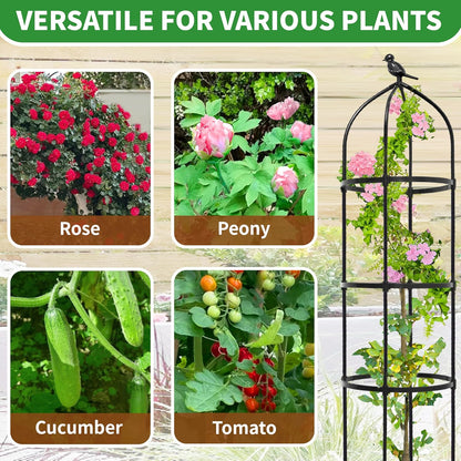 6FT Garden Obelisk Trellis for Climbing Plants,70”Metal Plant Support Tower, Heavy Duty Thickened Tube,Rustproof Black Flower Stand for Vines, Roses, Outdoor & Indoor Use