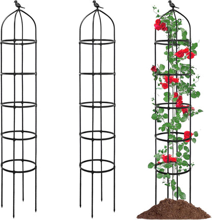 6FT Garden Obelisk Trellis for Climbing Plants,70”Metal Plant Support Tower, Heavy Duty Thickened Tube,Rustproof Black Flower Stand for Vines, Roses, Outdoor & Indoor Use