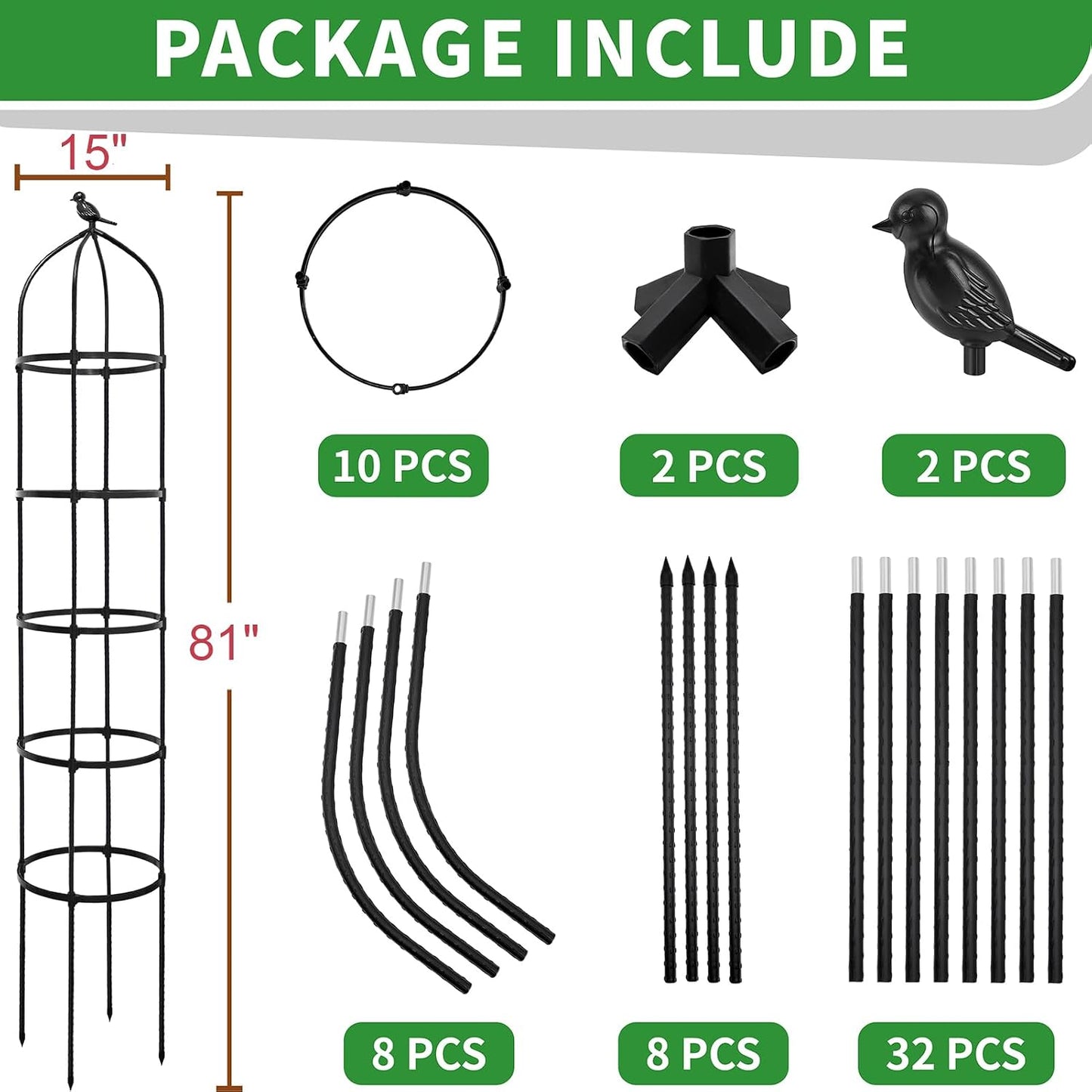 6FT Garden Obelisk Trellis for Climbing Plants,70”Metal Plant Support Tower, Heavy Duty Thickened Tube,Rustproof Black Flower Stand for Vines, Roses, Outdoor & Indoor Use