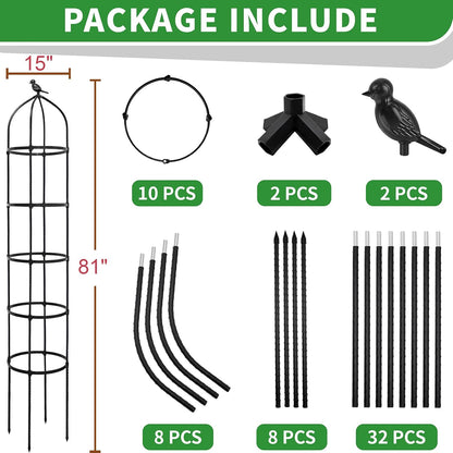 6FT Garden Obelisk Trellis for Climbing Plants,70”Metal Plant Support Tower, Heavy Duty Thickened Tube,Rustproof Black Flower Stand for Vines, Roses, Outdoor & Indoor Use