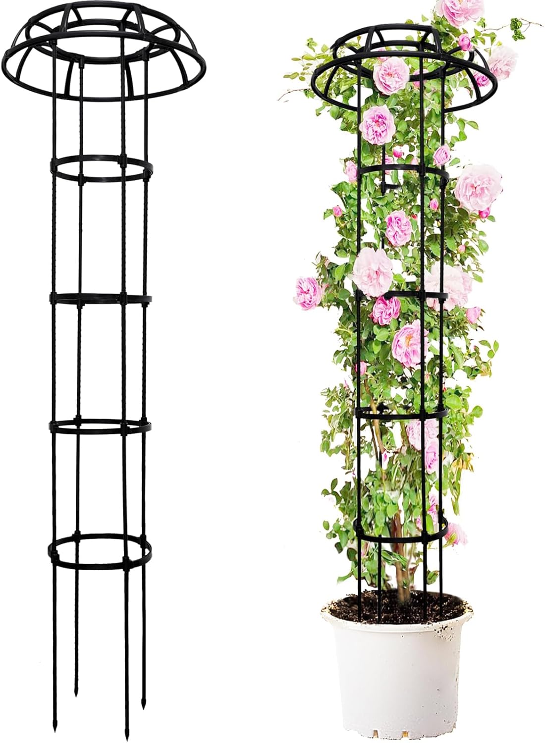 6FT Garden Obelisk Trellis for Climbing Plants,70”Metal Plant Support Tower, Heavy Duty Thickened Tube,Rustproof Black Flower Stand for Vines, Roses, Outdoor & Indoor Use