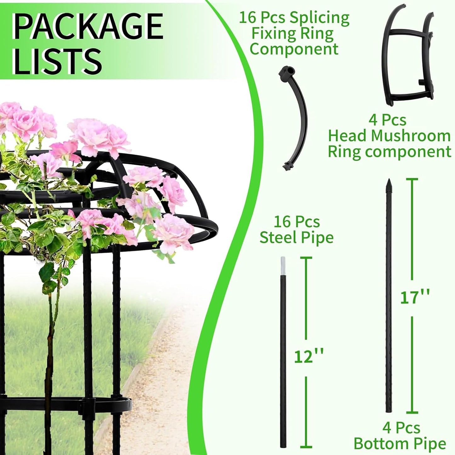 6FT Garden Obelisk Trellis for Climbing Plants,70”Metal Plant Support Tower, Heavy Duty Thickened Tube,Rustproof Black Flower Stand for Vines, Roses, Outdoor & Indoor Use