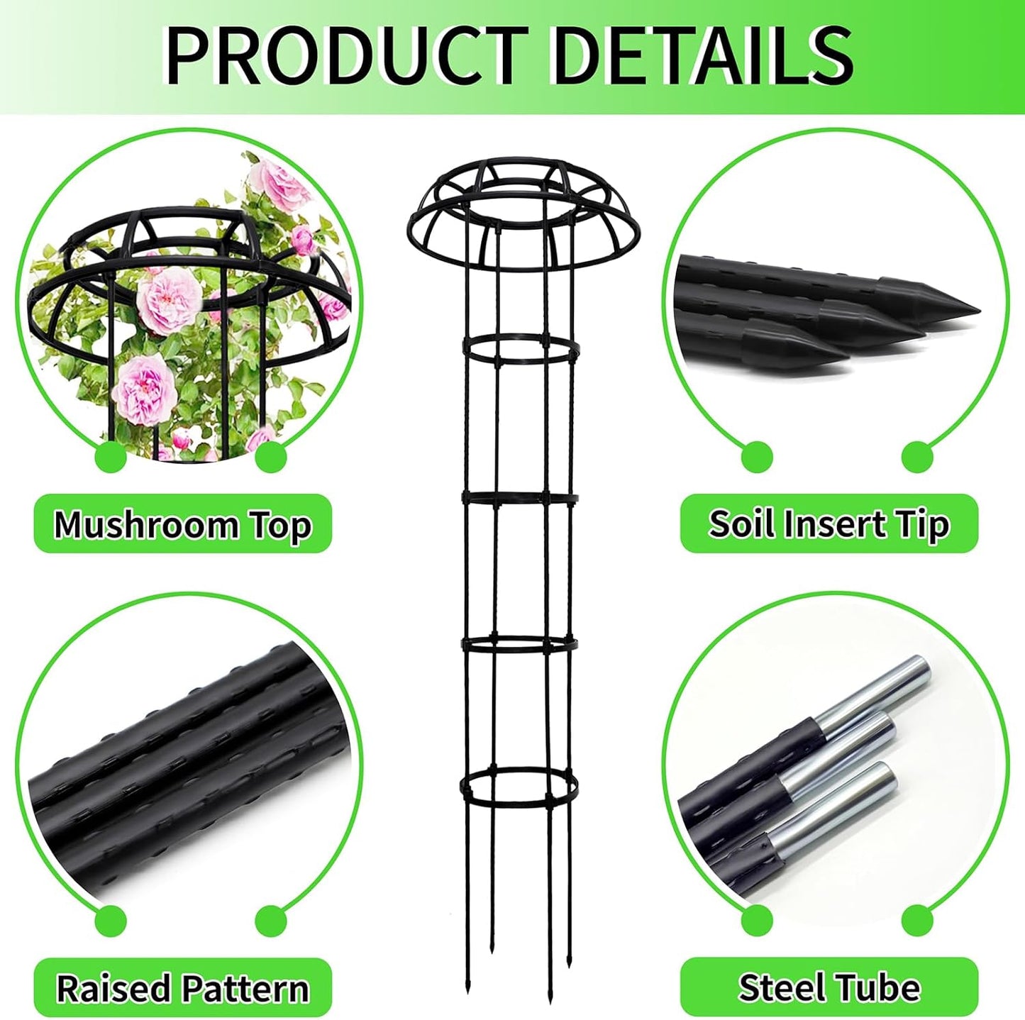 6FT Garden Obelisk Trellis for Climbing Plants,70”Metal Plant Support Tower, Heavy Duty Thickened Tube,Rustproof Black Flower Stand for Vines, Roses, Outdoor & Indoor Use