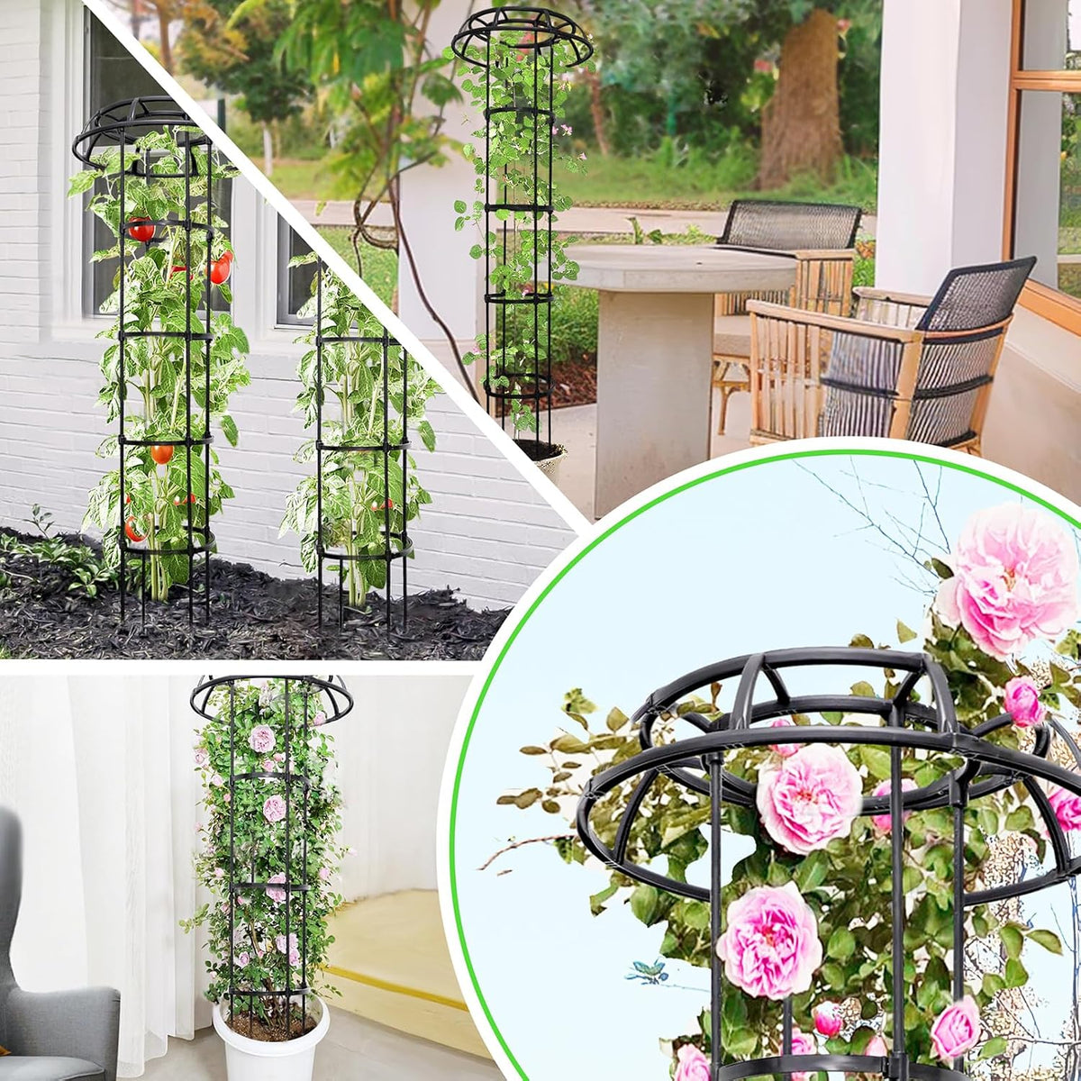 6FT Garden Obelisk Trellis for Climbing Plants,70”Metal Plant Support Tower, Heavy Duty Thickened Tube,Rustproof Black Flower Stand for Vines, Roses, Outdoor & Indoor Use