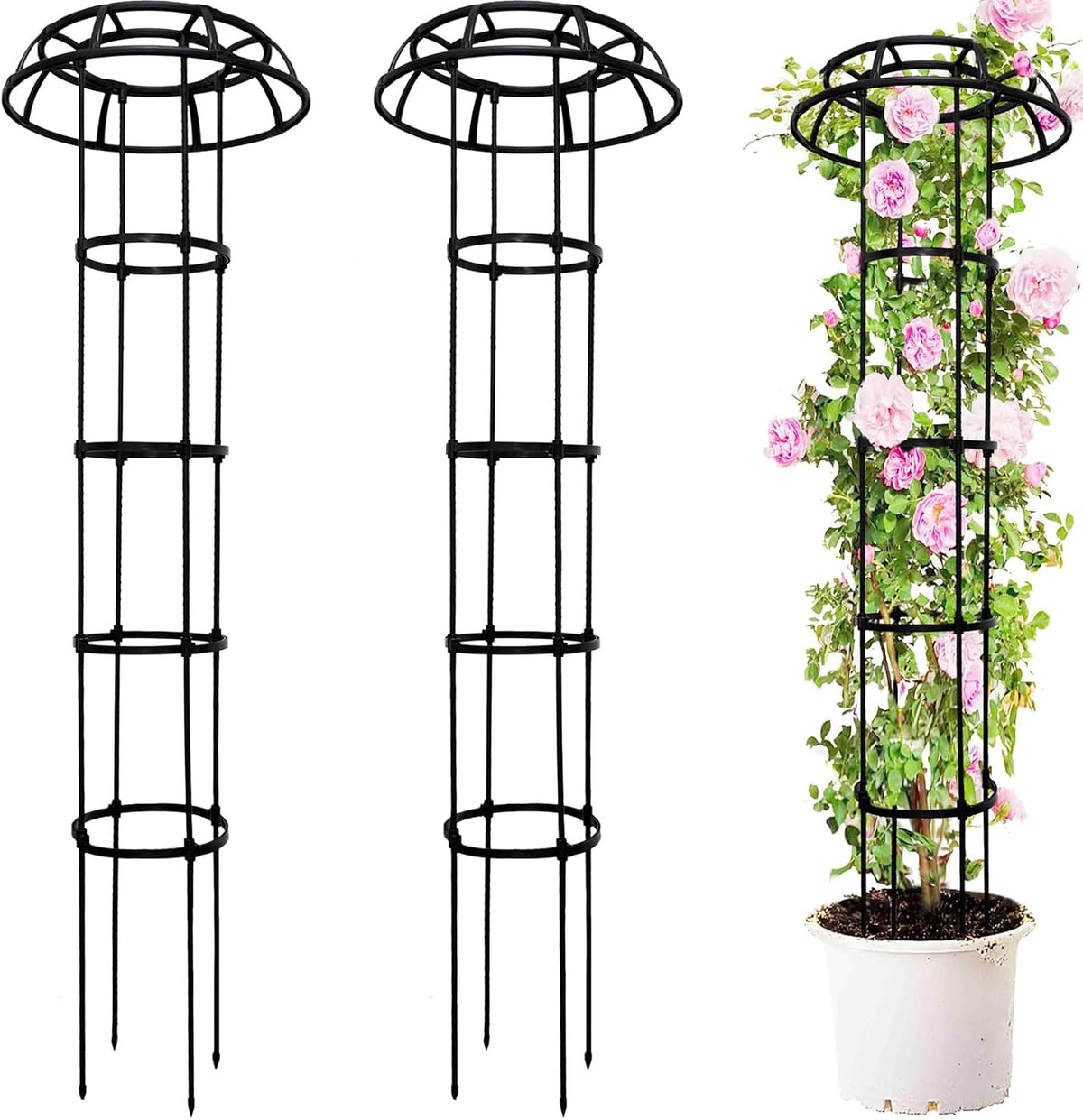 6FT Garden Obelisk Trellis for Climbing Plants,70”Metal Plant Support Tower, Heavy Duty Thickened Tube,Rustproof Black Flower Stand for Vines, Roses, Outdoor & Indoor Use