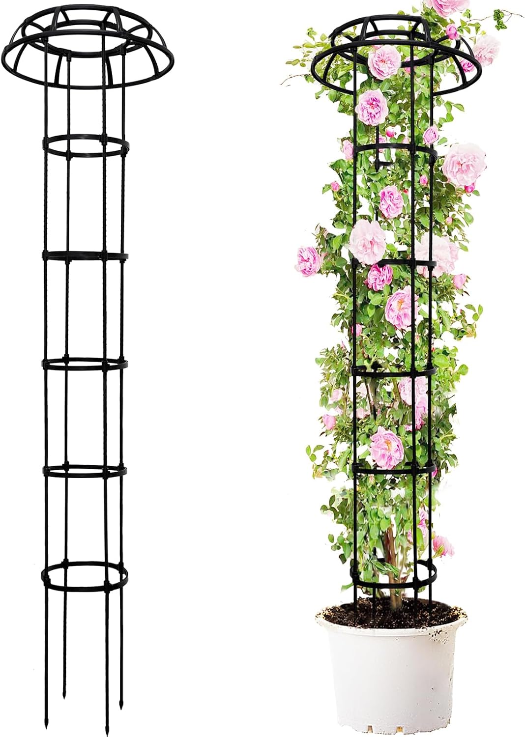 6FT Garden Obelisk Trellis for Climbing Plants,70”Metal Plant Support Tower, Heavy Duty Thickened Tube,Rustproof Black Flower Stand for Vines, Roses, Outdoor & Indoor Use