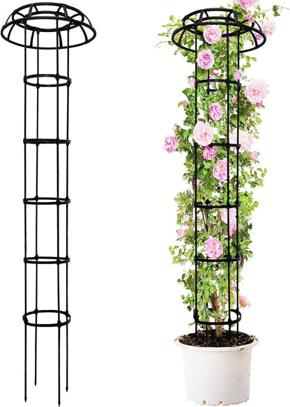 6FT Garden Obelisk Trellis for Climbing Plants,70”Metal Plant Support Tower, Heavy Duty Thickened Tube,Rustproof Black Flower Stand for Vines, Roses, Outdoor & Indoor Use