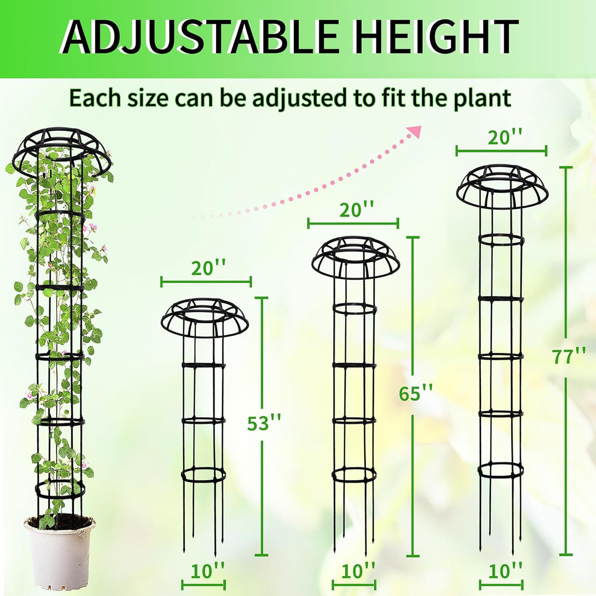 6FT Garden Obelisk Trellis for Climbing Plants,70”Metal Plant Support Tower, Heavy Duty Thickened Tube,Rustproof Black Flower Stand for Vines, Roses, Outdoor & Indoor Use