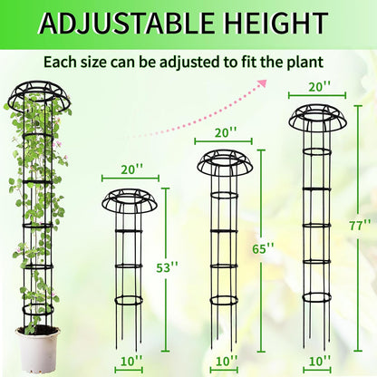 6FT Garden Obelisk Trellis for Climbing Plants,70”Metal Plant Support Tower, Heavy Duty Thickened Tube,Rustproof Black Flower Stand for Vines, Roses, Outdoor & Indoor Use