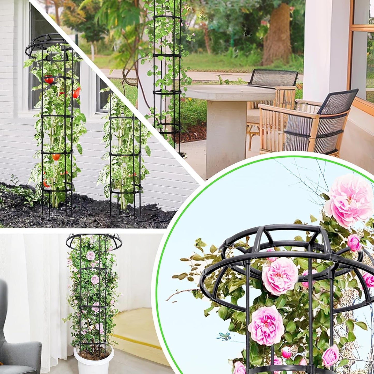 6FT Garden Obelisk Trellis for Climbing Plants,70”Metal Plant Support Tower, Heavy Duty Thickened Tube,Rustproof Black Flower Stand for Vines, Roses, Outdoor & Indoor Use