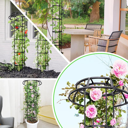 6FT Garden Obelisk Trellis for Climbing Plants,70”Metal Plant Support Tower, Heavy Duty Thickened Tube,Rustproof Black Flower Stand for Vines, Roses, Outdoor & Indoor Use