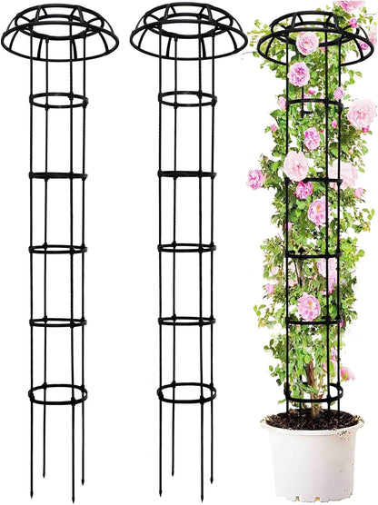 6FT Garden Obelisk Trellis for Climbing Plants,70”Metal Plant Support Tower, Heavy Duty Thickened Tube,Rustproof Black Flower Stand for Vines, Roses, Outdoor & Indoor Use