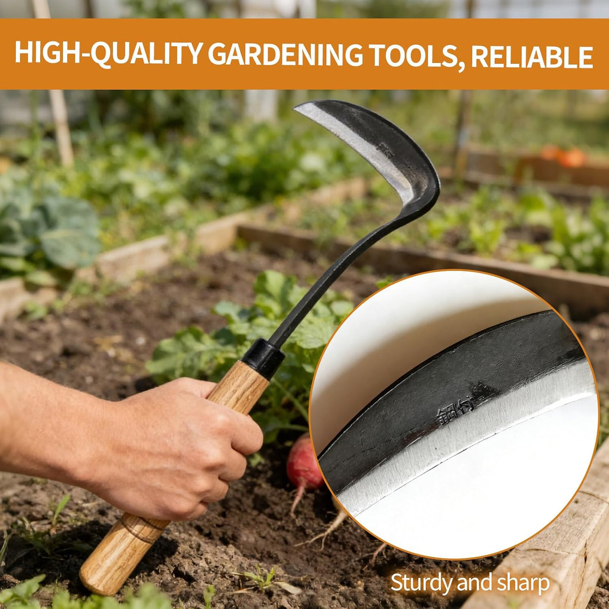 Kana Hoe 217 Japanese Garden Tool - Hand Hoe/Sickle is Perfect for Weeding and Cultivating. The Blade Edge is Very Sharp. (Beijing-022)