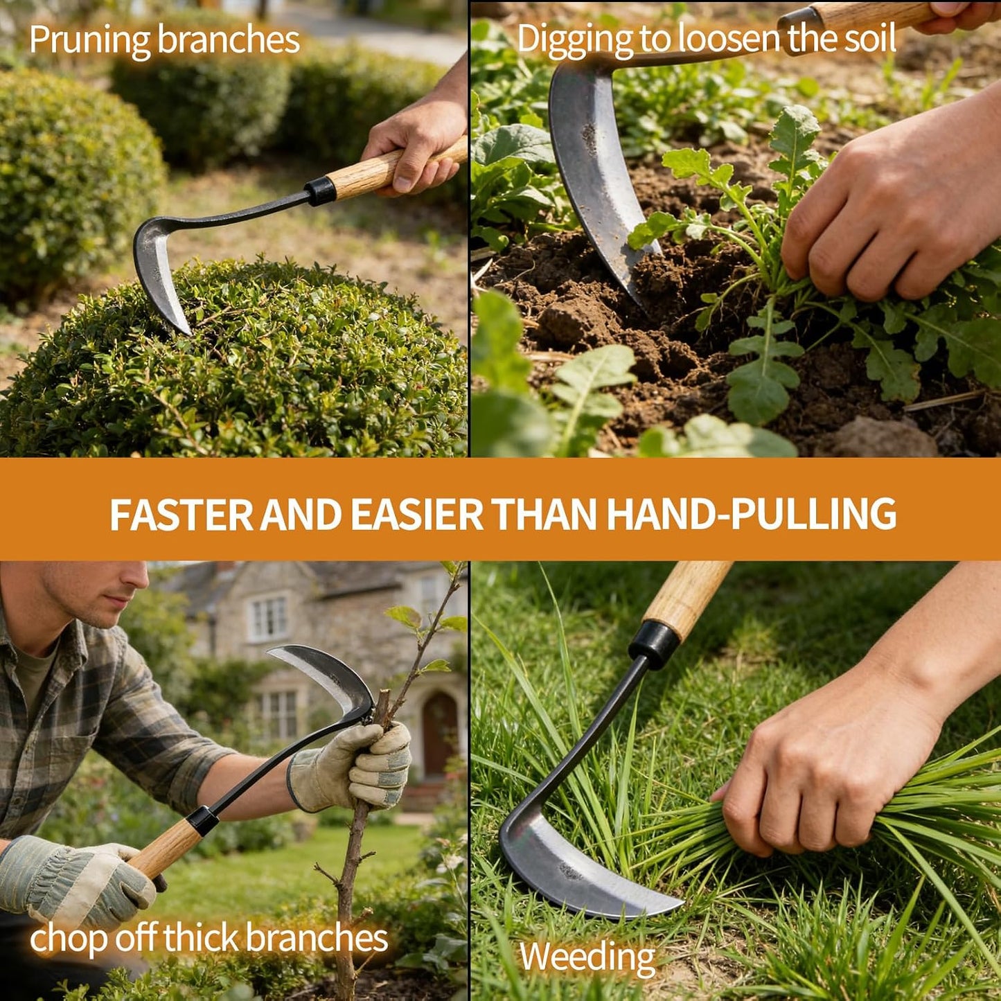 Kana Hoe 217 Japanese Garden Tool - Hand Hoe/Sickle is Perfect for Weeding and Cultivating. The Blade Edge is Very Sharp. (Beijing-022)