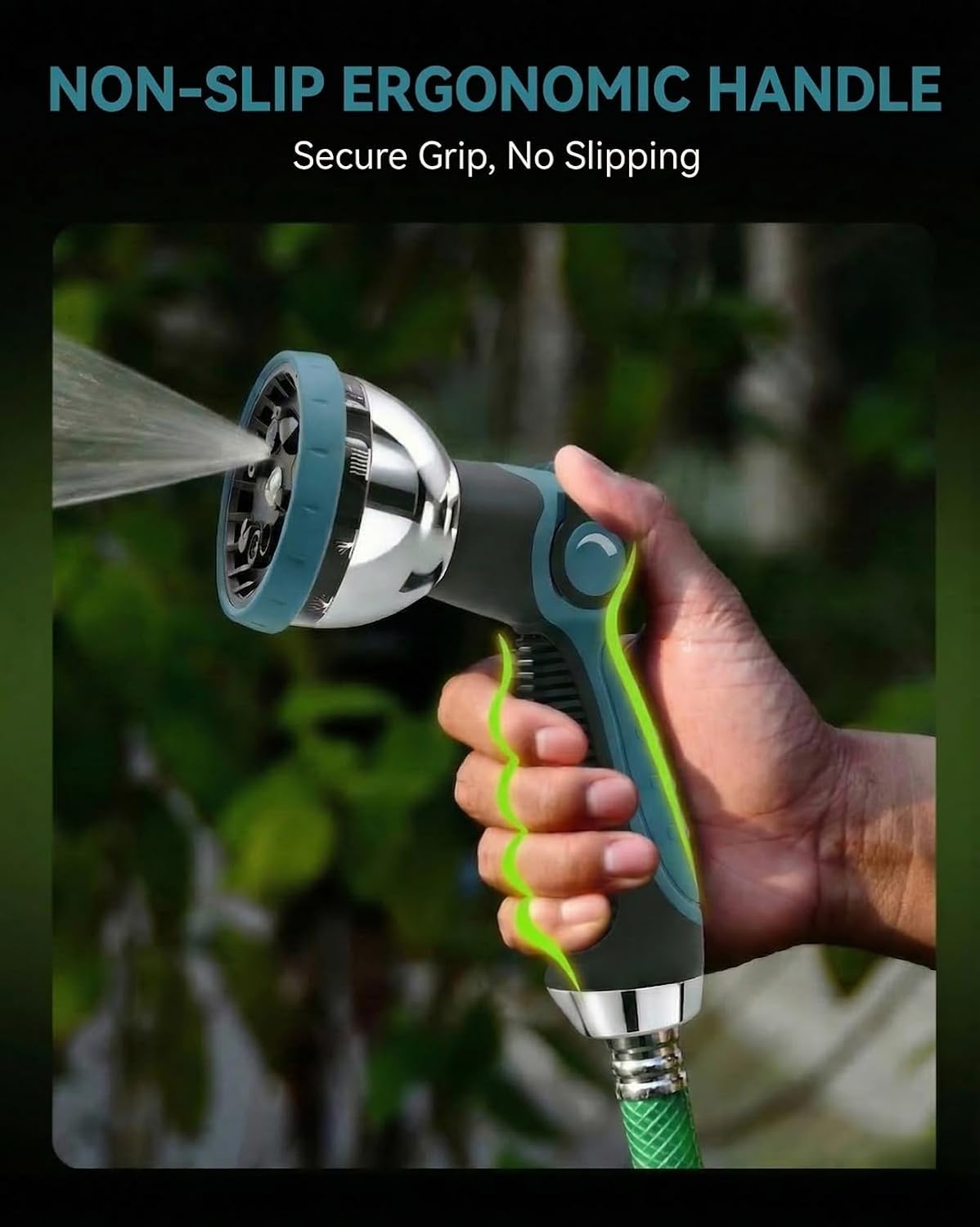 Garden Hose Nozzle Heavy Duty, Metal Water Hose Sprayer with 10 Adjustable Spray Patterns, Thumb Control On Off Valve, High Pressure Hose Nozzle for Watering, Cleaning, Car Washing & Pet Shower