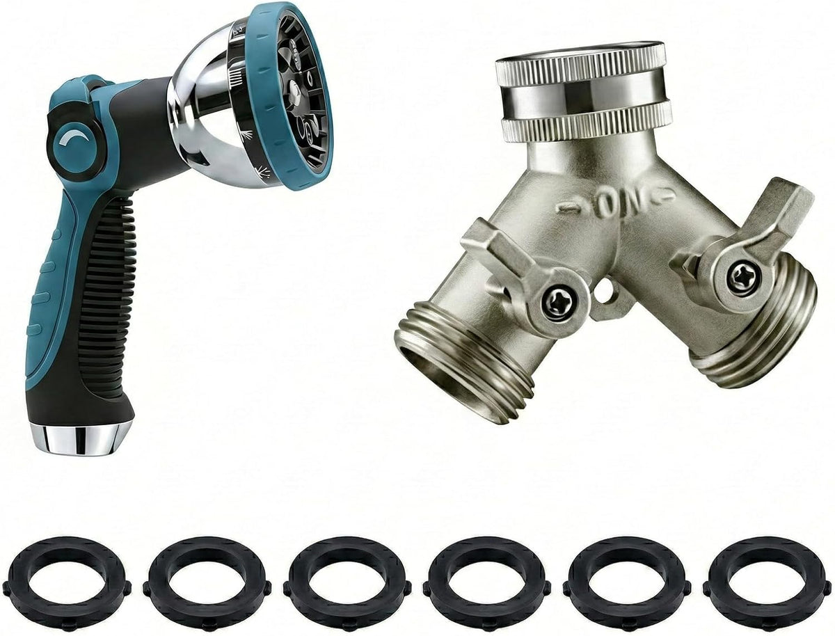 Garden Hose Nozzle Heavy Duty, Metal Water Hose Sprayer with 10 Adjustable Spray Patterns, Thumb Control On Off Valve, High Pressure Hose Nozzle for Watering, Cleaning, Car Washing & Pet Shower