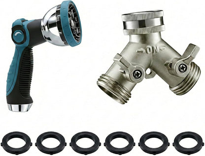 Garden Hose Nozzle Heavy Duty, Metal Water Hose Sprayer with 10 Adjustable Spray Patterns, Thumb Control On Off Valve, High Pressure Hose Nozzle for Watering, Cleaning, Car Washing & Pet Shower