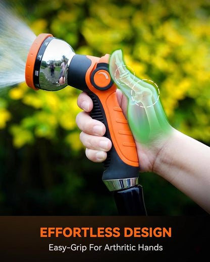 Garden Hose Nozzle Heavy Duty, Metal Water Hose Sprayer with 10 Adjustable Spray Patterns, Thumb Control On Off Valve, High Pressure Hose Nozzle for Watering, Cleaning, Car Washing & Pet Shower